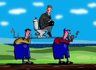 «Водоканал» играет на трубе, абонент платит Рисунок Петра Саруханова